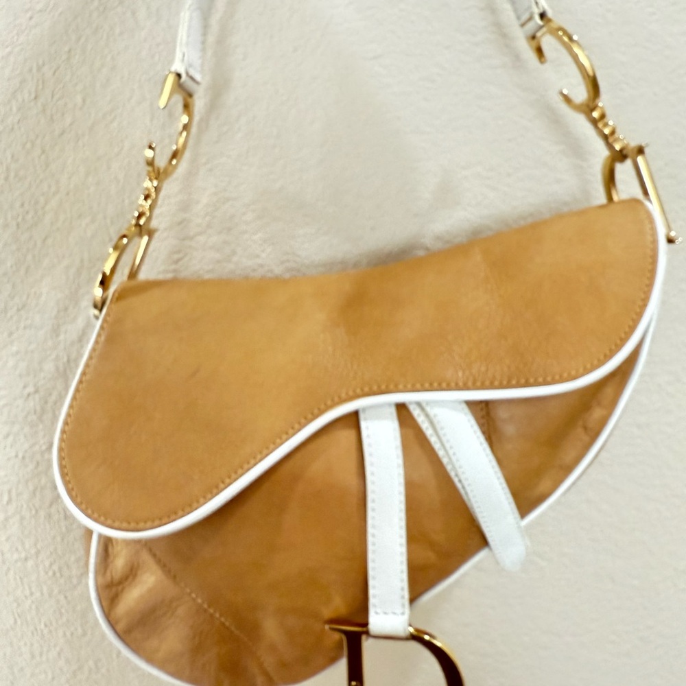 Christian Dior Tan and White Saddle Bag